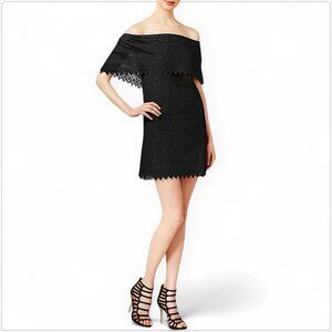 Kensie Black Eyelet Lace Off the Shoulder Mini Shift Dress Sexy Cute NWT New XS